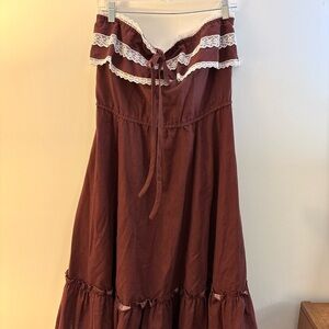 Gunne Sax Mahogany Maxi Dress with Lace Trim